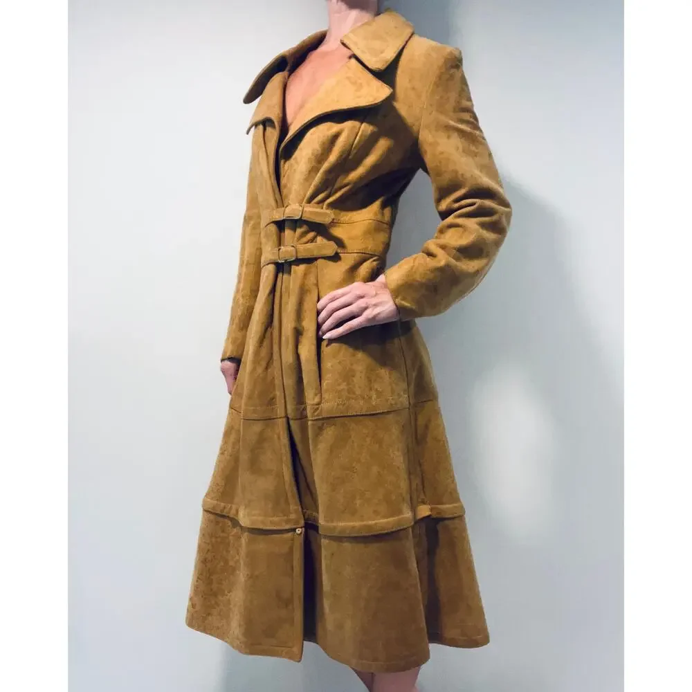 1970s RARE Vintage Leather Patchwork Trench Coat Removable Bottom Small JL - Picture 2 of 16